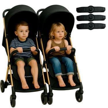 Imagem de Carrinho de Bebê Gêmeos Premium Baby Zurich Black Gold Couro Preto