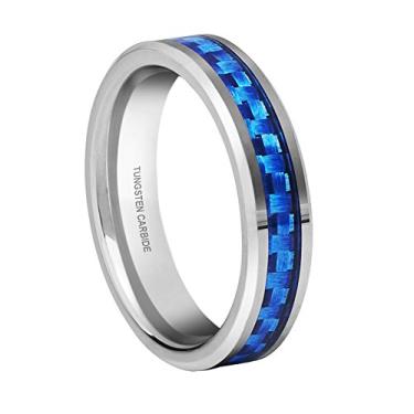Imagem de QUEENWISH Aliança de casamento feminina de carboneto de tungstênio roxo/azul com revestimento de fibra de carbono 4 mm ajuste confortável tamanho 4-10 com caixa de anel, Carboneto de tungstênio, Sem