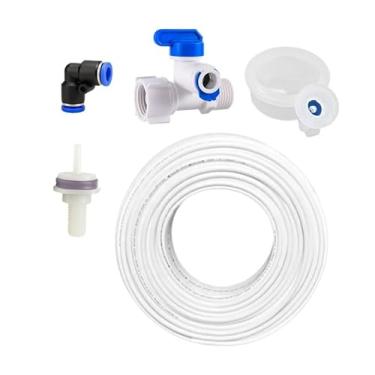 Imagem de Boia Nível + Conector Fixação da Boia + Engate Rápido 1/4 + Registro Rosca 1/2 Saída 1/4 + Mangueira (Engate L Preto, 04 Metros Mangueira)