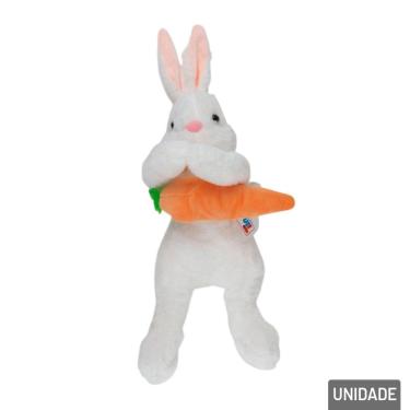 Imagem de Coelho de Pelúcia Páscoa 25cm com Cenoura - Tudo em Caixa