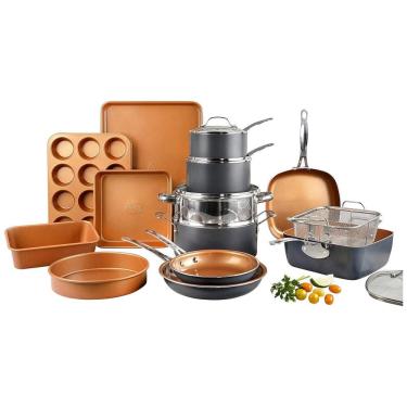 Imagem de Conjunto de Panelas e Frigideiras Antiaderentes e Utensílios, 20 Peças, GOTHAM STEEL, Cinza