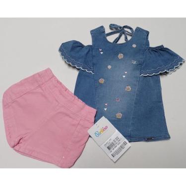Imagem de Conjunto Menina Blusa Jeans + Shorts Verão Paraiso Rf 14983-Feminino