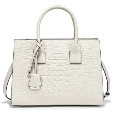 Imagem de Bolsa com estampa de crocodilo de designer de moda, bolsa de couro genuíno com alça superior, Branco