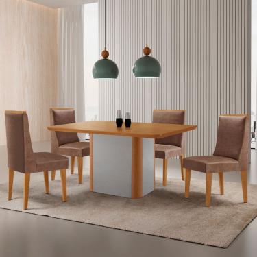 Imagem de Mesa de Jantar Isadora 120cm Tampo Canto Copo MDF Laminado com 4 Cadeiras Lisboa