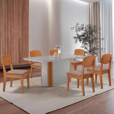 Imagem de Mesa de Jantar Isadora 180cm Tampo MDF Vidro com 6 Cadeiras Copper