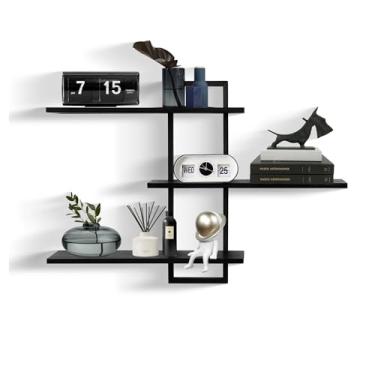 Imagem de Prateleiras de parede de 3 camadas, prateleira flutuante decorativa para parede, prateleiras de armazenamento de fotos, prateleiras de madeira para sala de estar, quarto, cozinha, decoração de