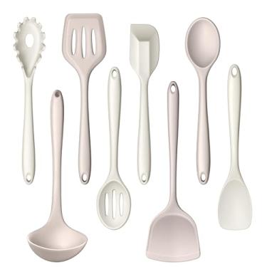 Imagem de LIANYU Conjunto de 8 peças de utensílios de cozinha, conjunto de espátula de silicone para panelas antiaderentes, inclui espátula de silicone, concha, espátula, colher, resistente ao calor, lavável na