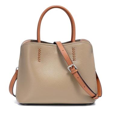 Imagem de Bolsa feminina de couro legítimo, bolsa de mão de designer, Caqui