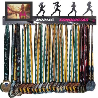 Imagem de Suporte de Medalhas Corrida Rua Feminino com Porta Retrato - QUADRO DE