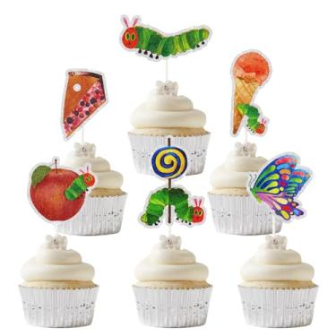 Imagem de 18pcs Hungry Caterpillar Dessert Cupcake Topper, Very Hungry Caterpillar Reading Story Theme Party Decorations for Boy Girl, Children's Fairy Tale Party or Birthday Party Event Supplies