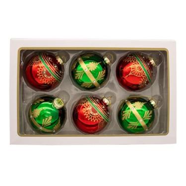 Imagem de Kurt Adler Ornamentos de bola decorativa de vidro vermelho e verde de 80 mm, caixa de 6 peças