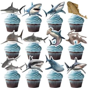 Imagem de 24 PCS Realistic Shark Cupcake Toppers, Shark Cupcake Cake Decorations Ocean Animals Shark Birthday Party Decorations Supplies for Kids Boys Girls Baby Shower