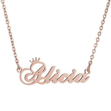 Imagem de SKQIR Colar com nome personalizado, ouro rosa, corrente personalizada, pingente de nome, colar de nome personalizado com coroa para mulheres, presente de menina, Metal