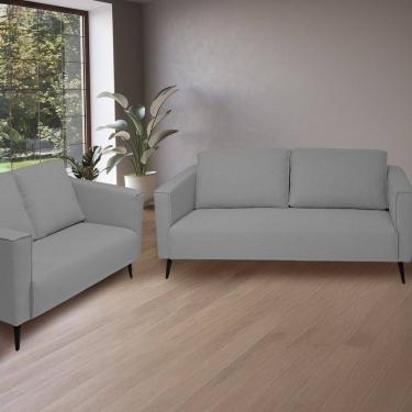 Imagem de Conjunto 2 Sofás 3 e 2 Lugares Tecido Poliéster Fun Cinza Escuro