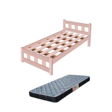 Imagem de Cama Solteiro Pop Moderna Com Estrado em Madeira Maciça + Colchão (Rosê)