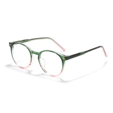 Imagem de HCPIHF Lentes de armação de óculos redondas Blue-ray para mulheres e homens (verde rosa)