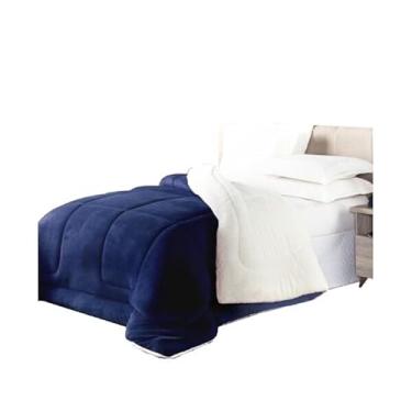 Imagem de Coberdrom Casal Queen Dupla Face Sherpa Pele de Carneiro – Edredom e Cobertor em Um Só, Macio e Aconchegante(Azul Marinho)
