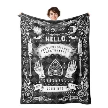 Imagem de Ouija Cobertor Gótico Bruxa Presente para Mulheres Homens Sol Lua Caveira Horror Presentes Assustadores para Decoração de Halloween Cobertores (Preto, 127 x 101 cm)