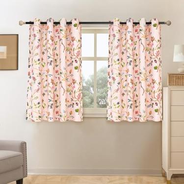 Imagem de DriftAway Lauren Cortinas blecaute rosa para quarto com estampa de ramo de aquarela colorido forrado com isolamento térmico, 2 painéis para meninas sala de estar 137 cm carne/bebê/rosa claro