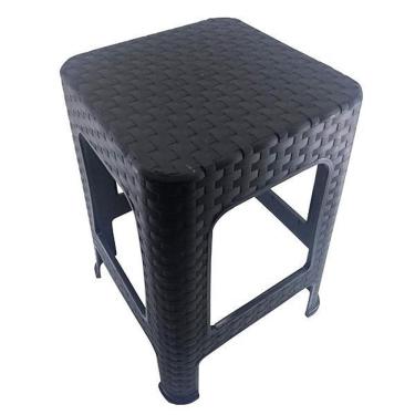 Imagem de Kit 4 Banquetas Banco De Plástico Rattan Preta Plas New