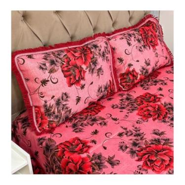 Imagem de Jogo de Colcha Casal Box Linhão com Franja e Fronhas Algodão – Cobre Leito Estampado Dupla Face, Macio e Durável(MODELO - 25)