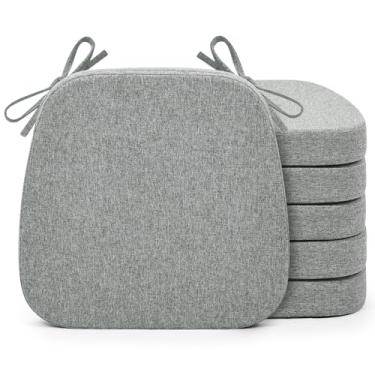 Imagem de Shinnwa Conjunto de 6 almofadas de assento para cadeiras de cozinha, almofadas antiderrapantes para cadeira de jantar com alças removíveis e capa lavável na máquina, pacote com 6, 43 x 40 x 5 cm