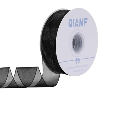 Imagem de QIANF Fita de organza preta transparente de 2,5 m, fita de tule para convites de casamento, buquês de flores de noiva, embrulho de presente para chá de bebê, decoração de árvore de Natal, laços