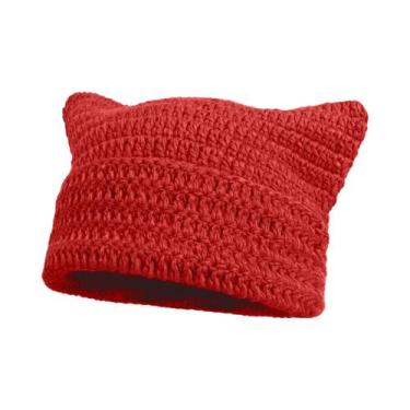 Imagem de Gorro Feminino De Inverno Listrado Com Orelhas De Gato, Estilo Coreano
