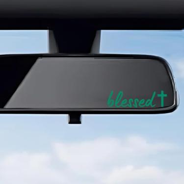 Imagem de Blessed and Cross Christian Adesivo de PVC com glitter autoadesivo para carros, caminhões, motocicletas adesivo decorativo (verde)