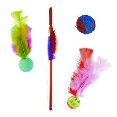 Imagem de Kit de Brinquedos para Gatos Varinha e Bolinhas Colors - AgentePet