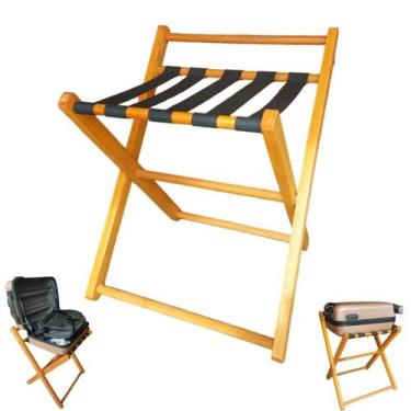 Imagem de Suporte de Mala com Encosto Madeira Dobrável Pousada Hotel Cor Mel - A