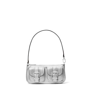 Imagem de Michael Kors Zoe pequena bolsa conversível, ferragens prateadas/couro metálico em relevo/prata