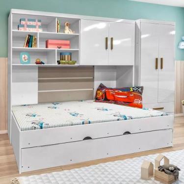 Imagem de Quarto Modulado Juvenil Completo com Guarda Roupa, Cama de Solteiro e 