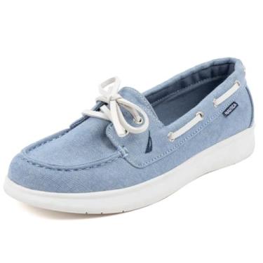 Imagem de Nautica Sapato náutico casual feminino, mocassim com palmilha acolchoada, tênis moderno, Jeans, 36