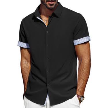 Imagem de Camisa masculina PJ PAUL JONES de manga curta com botões preta