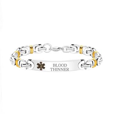 Imagem de Tobestu Pulseira de alerta de identificação médica de aço inoxidável com anéis conectores dourados - Joias médicas de emergência masculina YA4780, Medium, Aço inoxidável, Sem Pedra Preciosa