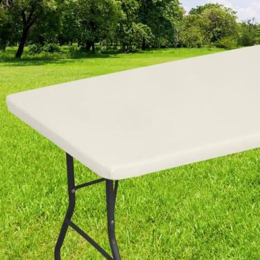 Imagem de Toalha de mesa Smiry Elastic Fitted Vinyl, mesa dobrável de 5 pés, beg