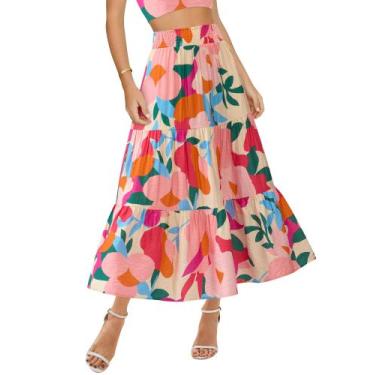 Imagem de Saia BTFBM com estampa floral Midi Maxi Summer casual para mulheres