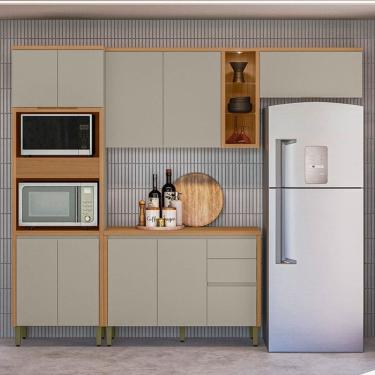 Imagem de Cozinha Completa Allune 10 Portas 3 Gavetas 100% Mdf Jequitibá/Gris- Linea Brasil