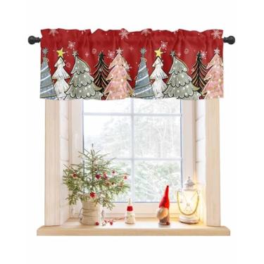 Imagem de Cortinas de árvore de Natal para janelas de pinheiro, sanefa de floco de neve, tratamentos de janela, cortinas curtas vermelhas para cozinha, sala de estar, quarto, banheiro, decoração de Natal de 106