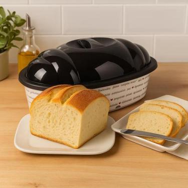 Imagem de Porta Pão Serve Pães Com Tampa Pote Pãozinho Francês Mesa Café Manhã C