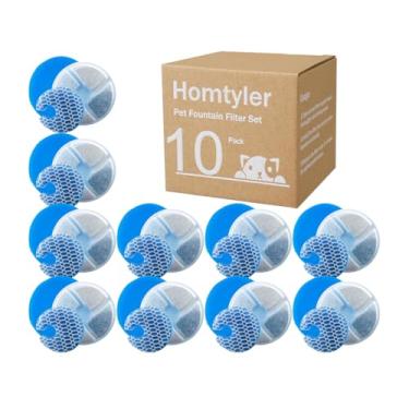 Imagem de Homtyler Filtros de fonte de água para gatos de aço inoxidável, pacote com 10 filtros de fonte de gato, 3 sistemas de filtragem tripla, filtros de carvão ativado para filtro automático de fonte de