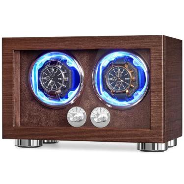 Imagem de ANWBROAD Enrolador de relógio duplo, enrolador automático de relógio para relógios automáticos, caixa dupla de enrolador de relógio com adaptador de porta tipo C, 4 modos, motor silencioso, luz LED