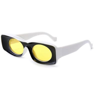Imagem de Óculos de sol quadrados grandes e grossos e grossos, retrô, armação branca, óculos modernos de proteção UV, Preto, amarelo., X-Large