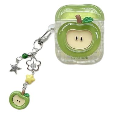 Imagem de SGVAHY Capa protetora para AirPods 4 com chaveiro, estampa de maçã verde 3D, design macio para mulheres e meninas, capa protetora antiqueda à prova de choque para AirPods 4ª geração