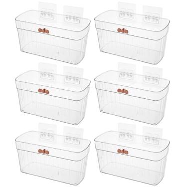 Imagem de Veefos Pacote com 6 organizadores de porta de armário adesivos, suporte compacto embaixo da pia, caixas organizadoras de bancada de banheiro de plástico, cesta de armazenamento transparente para