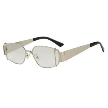 Imagem de Óculos de sol punk estilosos para homens e mulheres, unissex, vintage, com armação de metal, proteção UV400, esportivo, feminino, prateado e branco, 147 mm