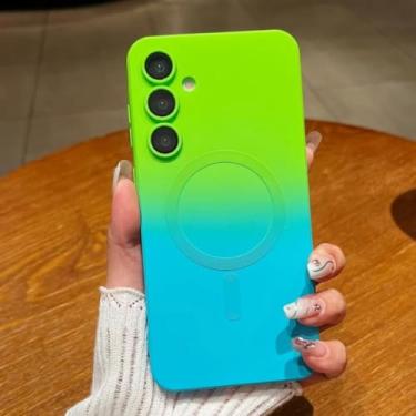 Imagem de Capa macia gradiente para Samsung Galaxy S25 Ultra A55 A56 A36 A35 S24 S23 S22 S21 S20 Plus Fe Note20 capa magnética (para Galaxy A55/verde ciano)