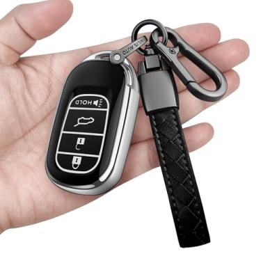 Imagem de Sindeda Capa para chave Honda com chaveiro, capa macia de proteção total compatível com Civic Accord HR-V Pilot CR-V 2022-2025 (prata, 4 botões)
