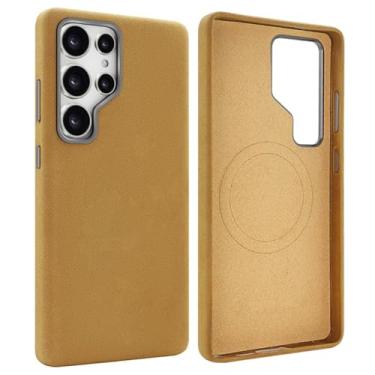 Imagem de Capa magnética de couro com suporte giratório 360 para Samsung S24 S25 Ultra, capa de carregamento sem fio (para Galaxy S24 Ultra/marrom claro A)